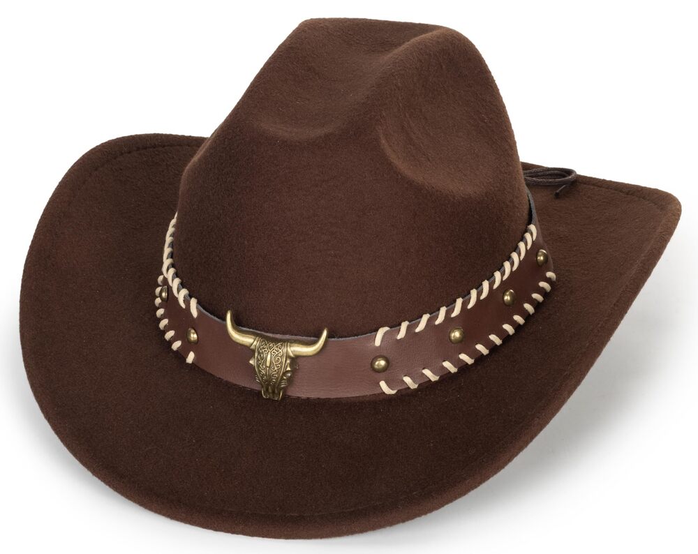 9371 Faux Leather Western Cowboy Hats and Fedora Gambler Hat Cowboy Style